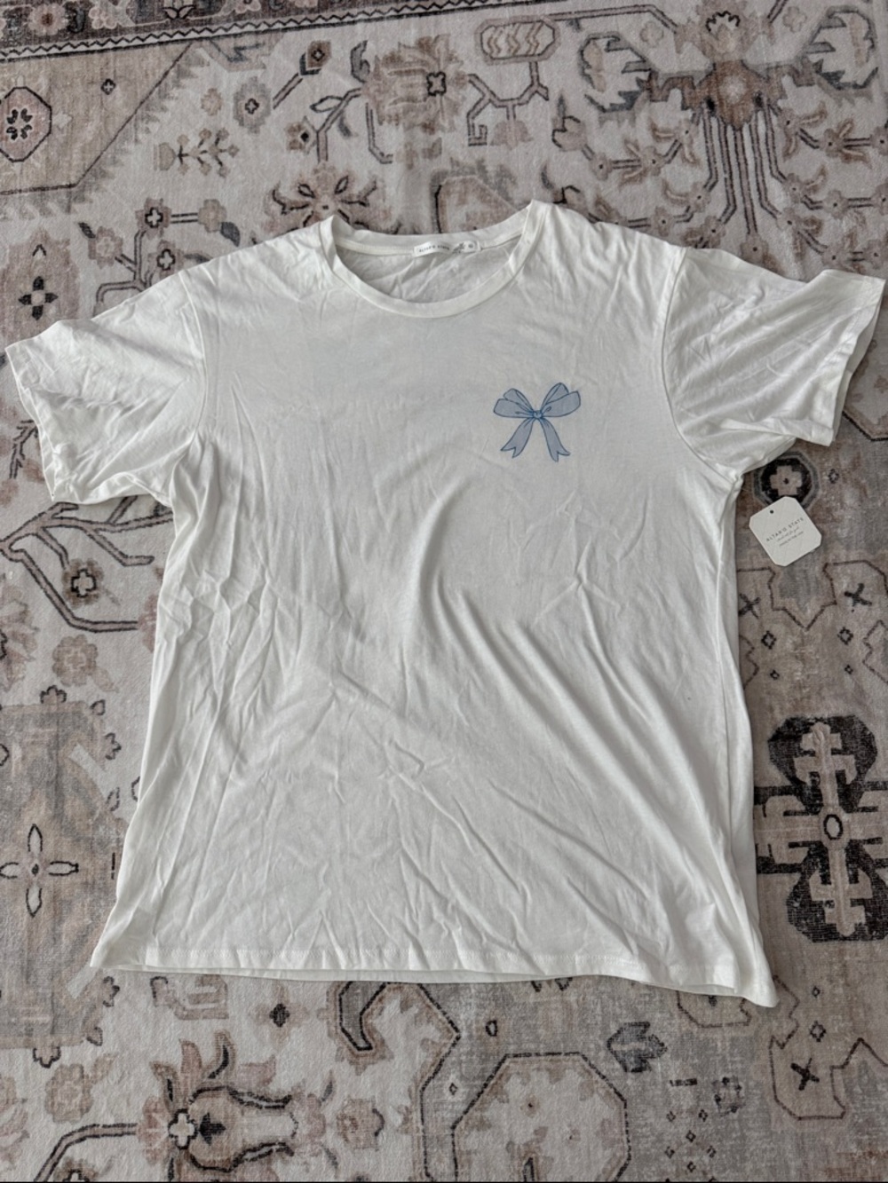 ALTAR’D STATE White T-Shirt with Blue Bow Graphic -